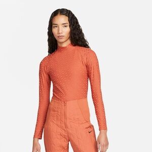 Nike Icon Clash all over logo print mock-neck long sleeve top in terracota